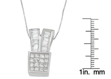 14K White Gold 1 1/3 cttw Princess and Baguette Cut Diamond Sparkling Shapes Pendant Necklace (H-I, SI1-SI2)-3