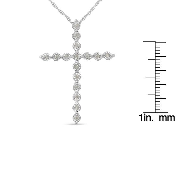 .925 Sterling Silver 1/6 Cttw Brilliant-Cut Diamond Miracle-Set Shared Prong Cross 18