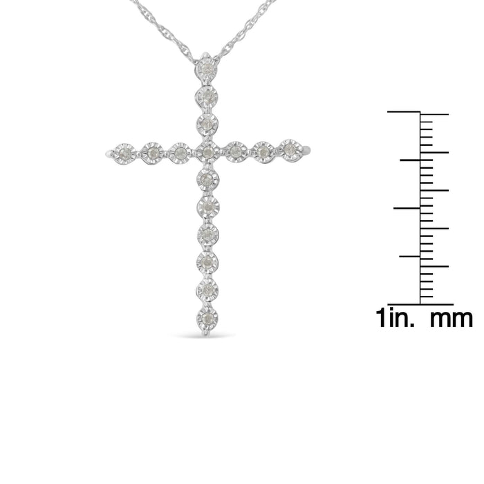 .925 Sterling Silver 1/6 Cttw Brilliant-Cut Diamond Miracle-Set Shared Prong Cross 18