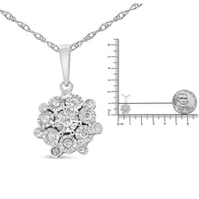 .925 Sterling Silver 1/4 cttw Diamond Floral Cluster Pendant Necklace (I-J, I2-I3)-4