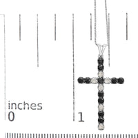 .925 Sterling Silver 2.0 Cttw Prong Set Round Natural Treated Black and White Diamond Cross Pendant Necklace - 18