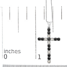.925 Sterling Silver 2.0 Cttw Prong Set Round Natural Treated Black and White Diamond Cross Pendant Necklace - 18" (Black/H-I Color, I3 Clarity)-4