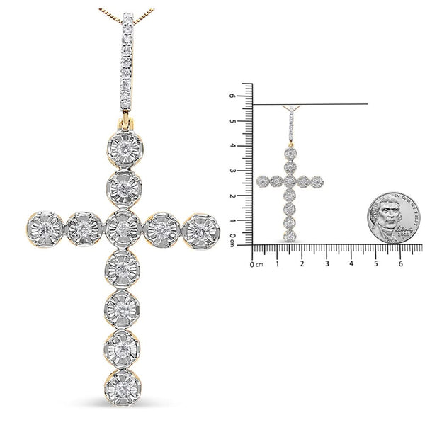 10K Yellow Gold 5/8 Cttw Miracle Set Round Diamond Circle Link Cross Pendant Necklace for Men (H-I Color, SI1-SI2 Clarity) - NO CHAIN INCLUDED