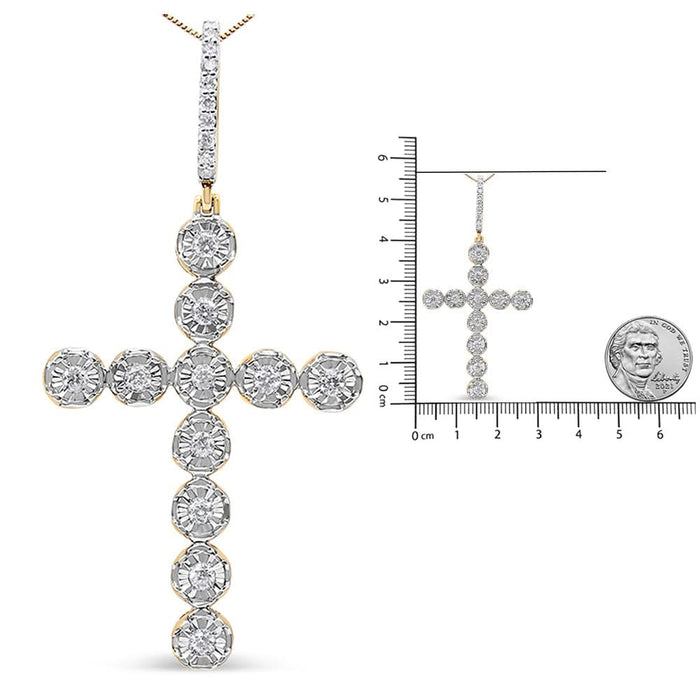 10K Yellow Gold 5/8 Cttw Miracle Set Round Diamond Circle Link Cross Pendant Necklace for Men (H-I Color, SI1-SI2 Clarity) - NO CHAIN INCLUDED
