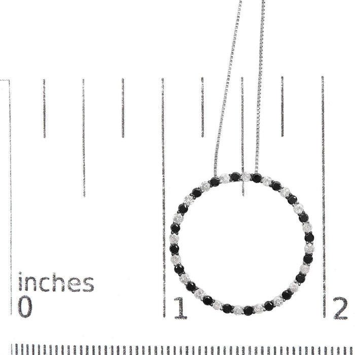 .925 Sterling Silver 2.0 Cttw Alternating Black and White Diamond Open Hoop Circle Pendant Necklace (H-I Color, I2-I3 Clarity) - 18