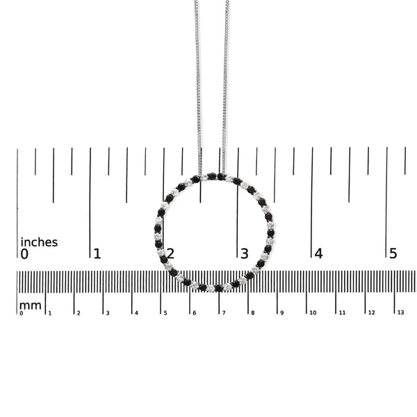 .925 Sterling Silver 3.0 Cttw Alternating Black and White Diamond Open Hoop Circle Pendant Necklace (H-I Color, I3 Clarity) - 18
