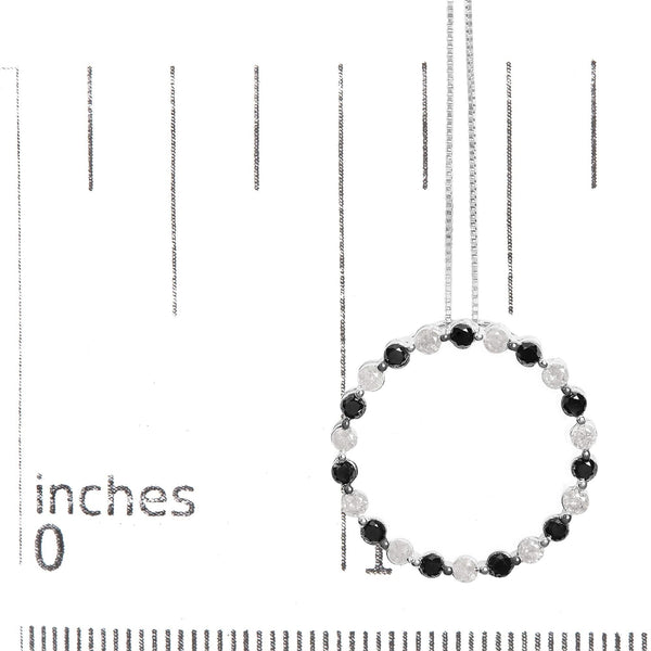 .925 Sterling Silver 1 3/4 Cttw Alternating Black and White Diamond Open Circle Hoop Pendant Necklace (H-I Color, I2-I3 Clarity) - 18