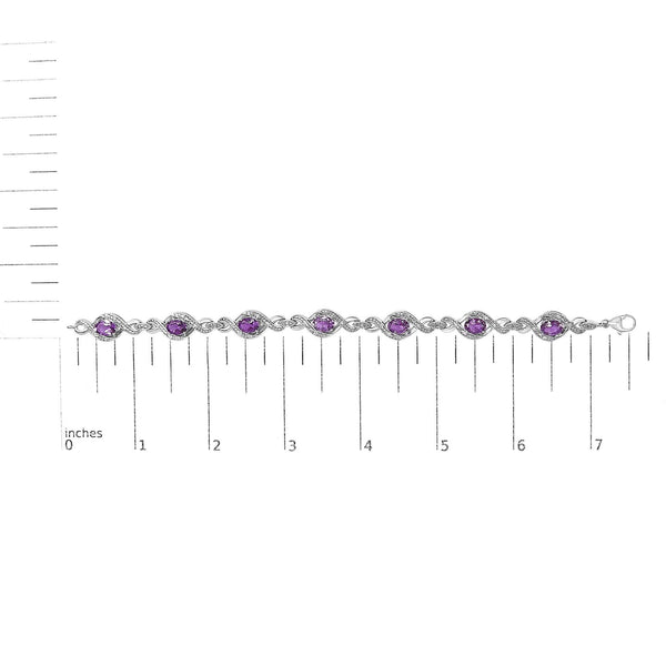 .925 Sterling Silver 1/10 Cttw Natural Round Diamond and 7X5MM Oval Amethyst Cross Tennis Bracelet (I-J Color, I1-I2 Clarity) - 7
