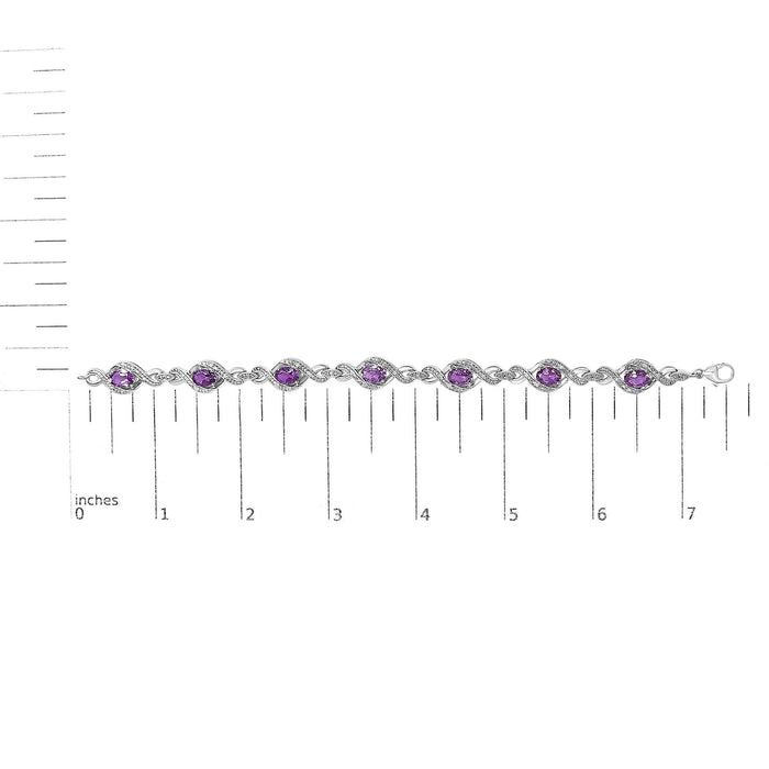 .925 Sterling Silver 1/10 Cttw Natural Round Diamond and 7X5MM Oval Amethyst Cross Tennis Bracelet (I-J Color, I1-I2 Clarity) - 7