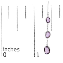 .925 Sterling Silver Checkerboard Cut Oval Purple Amethyst 2" Inch Drop and Dangle Earrings-4