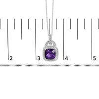 .925 Sterling Silver 10X10 MM Cushion Purple Amethyst and Diamond Accent Halo 18