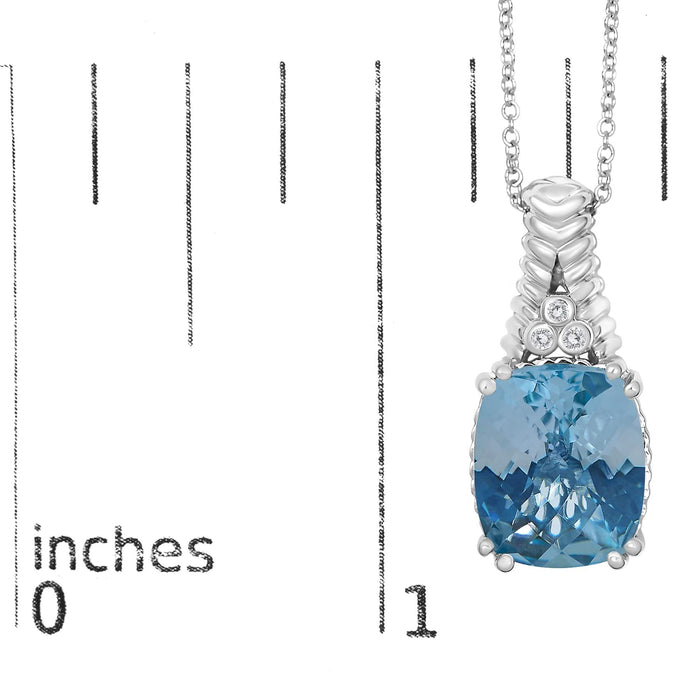 .925 Sterling Silver Blue Topaz and Diamond Accent Textured Pendant Necklace - 18