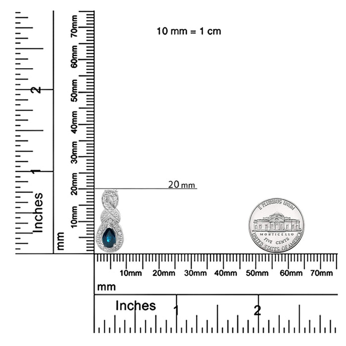 .925 Sterling Silver 6x4mm Pear Sapphire and Diamond Accent Infinity Drop 18