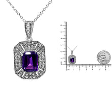 .925 Sterling Silver Purple Amethyst and Diamond Accent Art Deco Style 18" Pendant Necklace (I-J Color, I1-I2 Clarity)-4