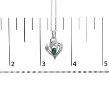 .925 Sterling Silver 6x4mm Pear Emerald and Diamond Accent Heart Pendant Necklace (H-I Color, SI1-SI2 Clarity) - 18 Inches-4
