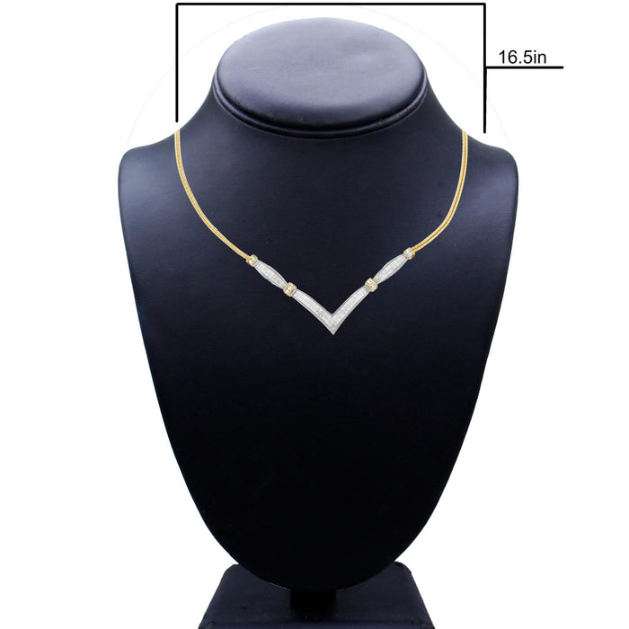 14K Yellow and White Gold 2.00 Cttw Round and Princess-Cut Diamond 'V' Shape Statement Necklace (H-I Color, SI2-I1 Clarity) - 18
