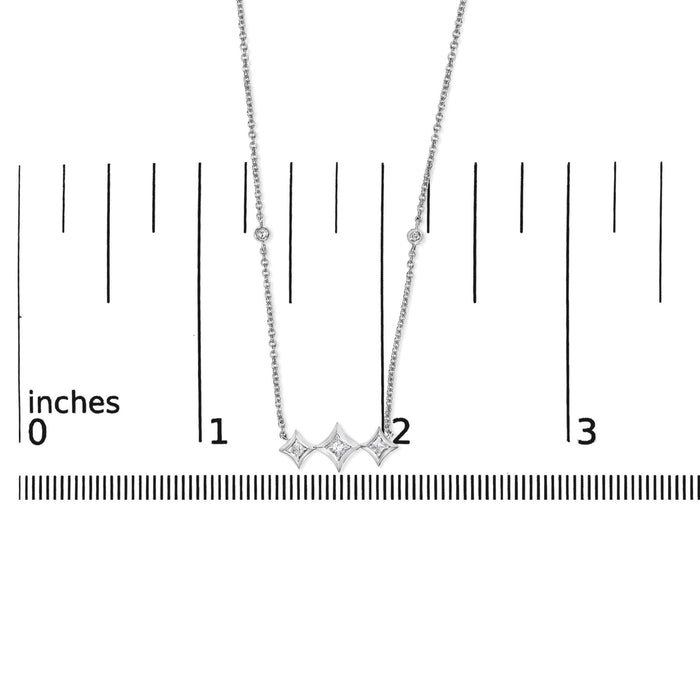 10K White Gold Bezel Set Princess Diamond 3 Stone Kite Shape and Station Necklace (H-I Color, SI2-I1 Clarity) - 18