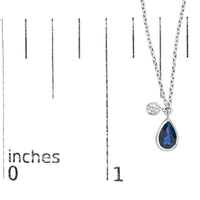 14K White Gold 6x4mm Pear Blue Sapphire and Diamond Accent Charm Pendant Necklace - 18