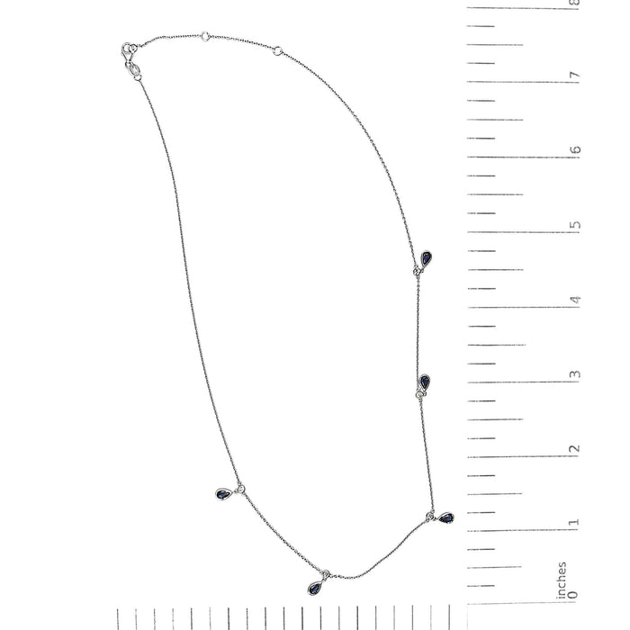 10K White Gold Dangling 5x3 mm Pear Blue Sapphire and Diamond Station Necklace - 18