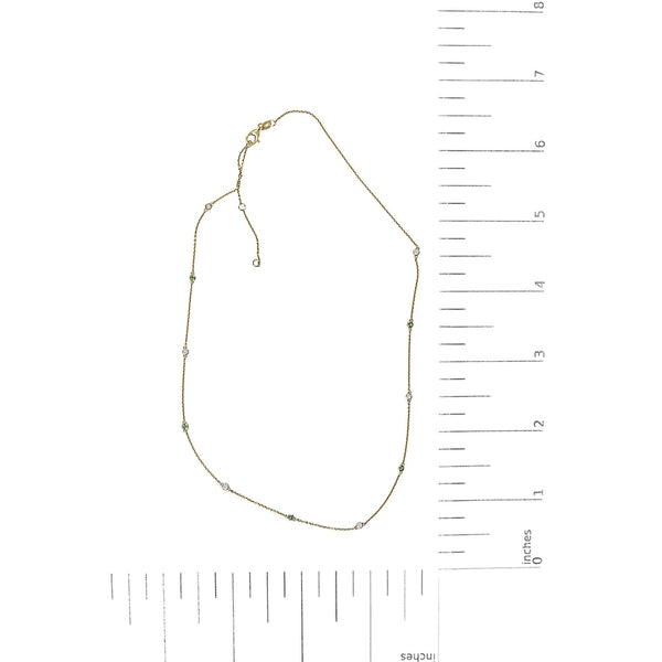 14K Yellow Gold Bezel Set Alternating Green Emerald and Diamond Station Necklace - 18