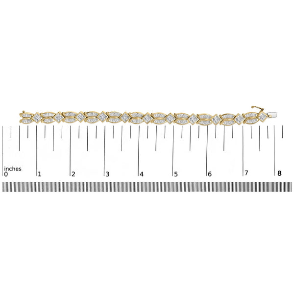 14K Yellow Gold 8 1/5 Cttw Baguette and Princess-Cut Diamond Geometric Twist Link Bracelet (G-H Color, VS1-VS2 Clarity) - Size 7