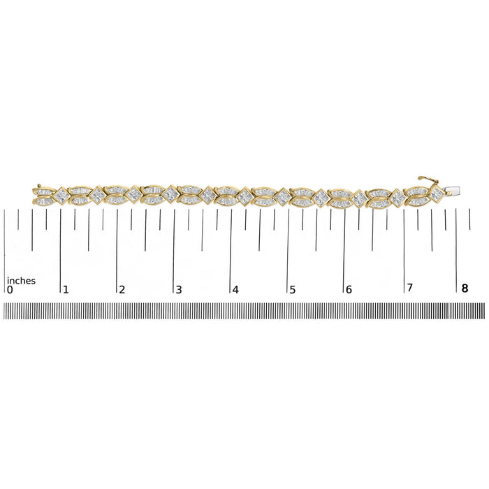 14K Yellow Gold 8 1/5 Cttw Baguette and Princess-Cut Diamond Geometric Twist Link Bracelet (G-H Color, VS1-VS2 Clarity) - Size 7