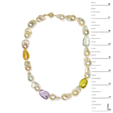 14K Yellow Citrine, Amethyst, and Baroque Pearl Strand Necklace - 18
