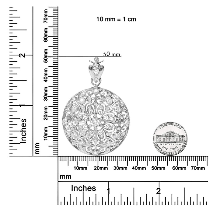 18K White Gold 1 5/6 Cttw Diamond Cluster Floral Filigree Brooch Pin and 18