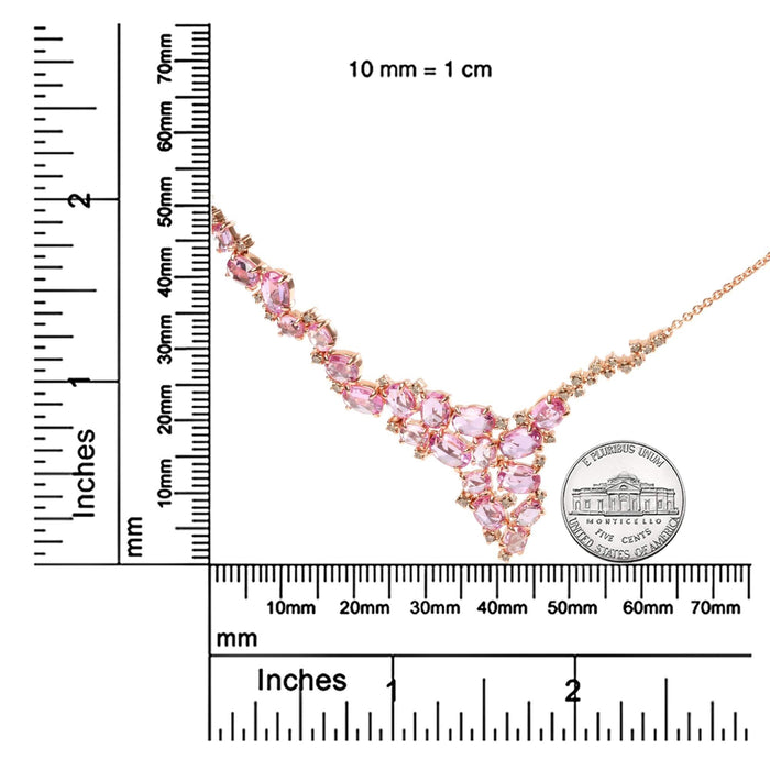 18K Rose Gold 1/2 Cttw Brown Diamond and Multi-Size Oval Pink Sapphire Cluster Cascade Statement Station Necklace (Brown Color, SI1-SI2 Clarity) - Adjustable up to 14