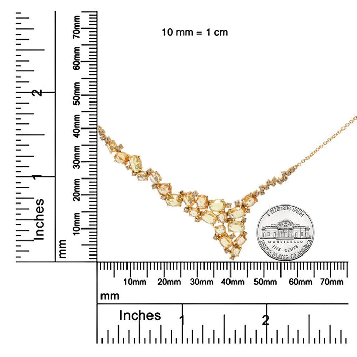 18K Yellow Gold 1/2 Cttw Brown Diamond and Multi-Size Oval Yellow Sapphire Cluster Cascade Station Necklace (Brown Color, SI1-SI2 Clarity) - Adjustable up to 14
