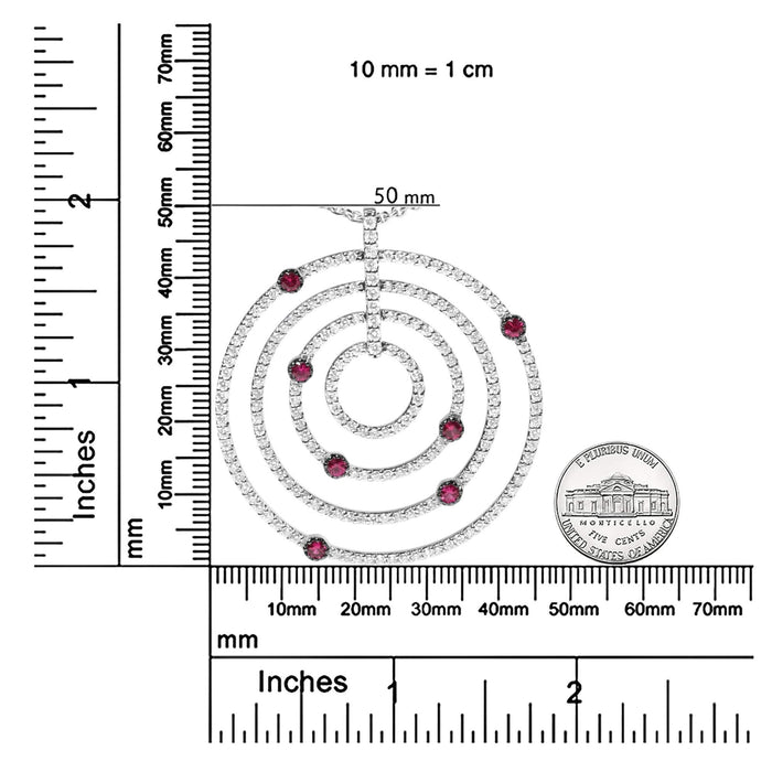 18K White Gold 2 1/6 Cttw Pave Set Diamonds and Red Ruby Openwork Circles 18