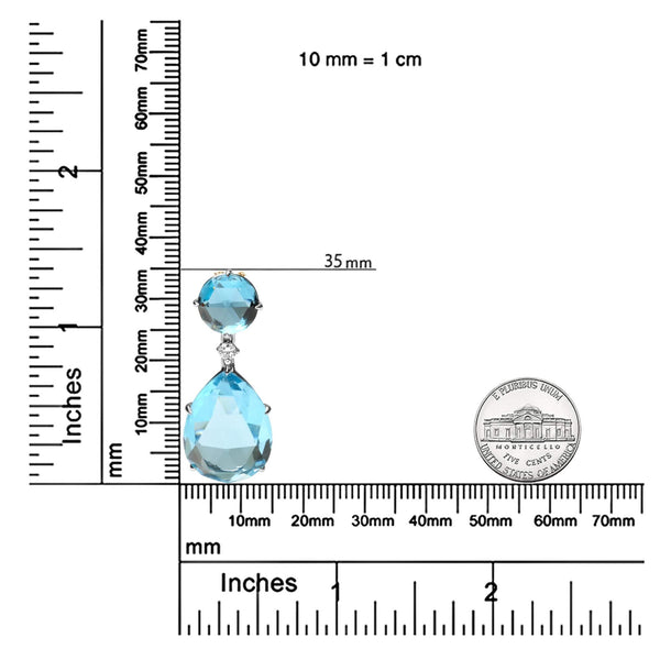 18K White Gold Diamond Accent and Round London Blue Topaz and Pear Cut Sky Blue Topaz Dangle Drop 18