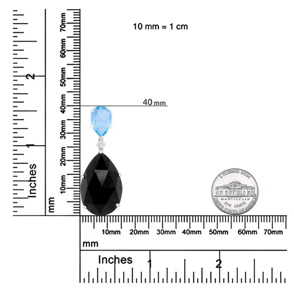 18K White Gold Diamond Accent and Pear Cut Sky Blue Topaz and Pear Cut Black Onyx Dangle Drop 18