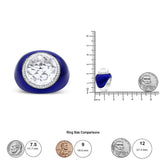 18K White Gold 14mm White Quartz and 1/5 Cttw Diamond Halo with Blue Enamel Dome Ring (F-G Color, VS1-VS2 Clarity)-4 thumbnail 5