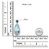 18K White Gold 3/8 Cttw Pave Set Diamond and Sky Blue Topaz and Blue Sapphire Gemstone Floral Teardrop Halo 18