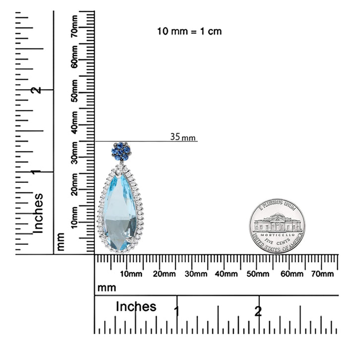 18K White Gold 3/8 Cttw Pave Set Diamond and Sky Blue Topaz and Blue Sapphire Gemstone Floral Teardrop Halo 18