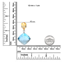 18K White and Yellow Gold Diamond Accent and Yellow Citrine and Sky Blue Topaz Gemstone Dangle Drop 18