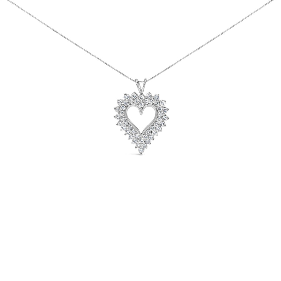 .925 Sterling Silver 3.00 Cttw Round Cut Diamond Cluster Heart 18