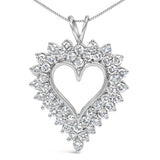 .925 Sterling Silver 3.00 Cttw Round Cut Diamond Cluster Heart 18