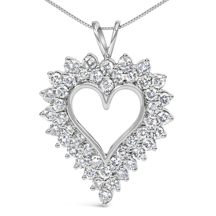 .925 Sterling Silver 3.00 Cttw Round Cut Diamond Cluster Heart 18