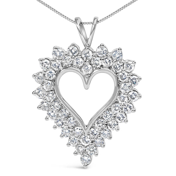 .925 Sterling Silver 3.00 Cttw Round Cut Diamond Cluster Heart 18