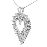 .925 Sterling Silver 3.00 Cttw Round Cut Diamond Cluster Heart 18