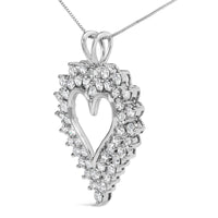.925 Sterling Silver 3.00 Cttw Round Cut Diamond Cluster Heart 18