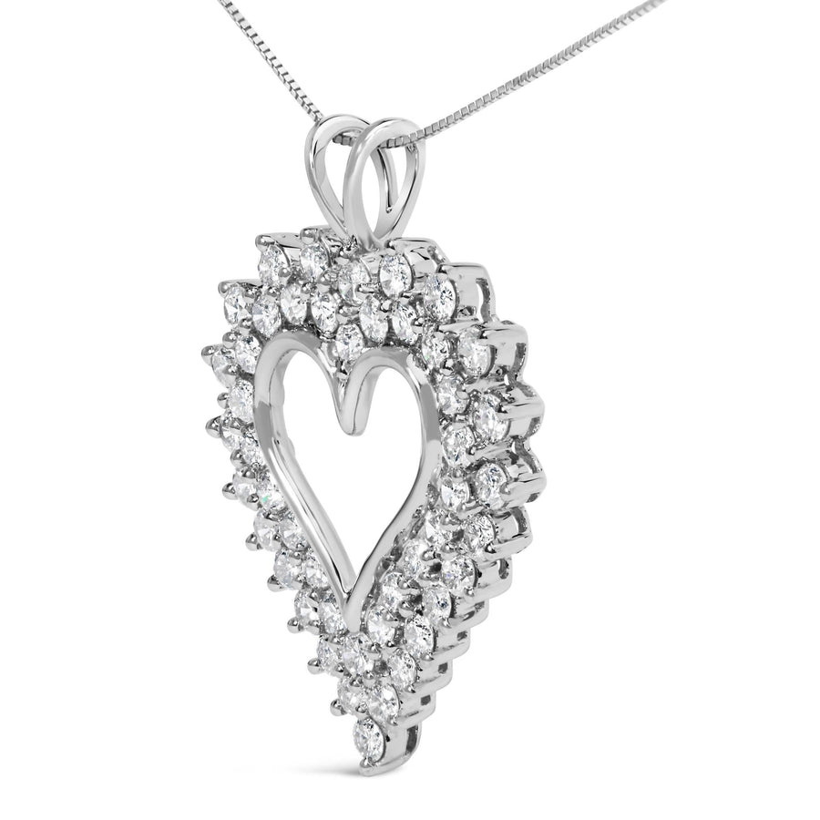 .925 Sterling Silver 3.00 Cttw Round Cut Diamond Cluster Heart 18