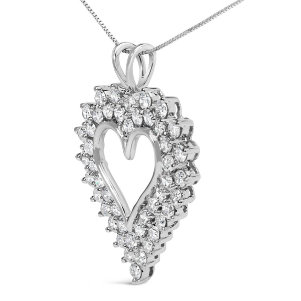 .925 Sterling Silver 3.00 Cttw Round Cut Diamond Cluster Heart 18
