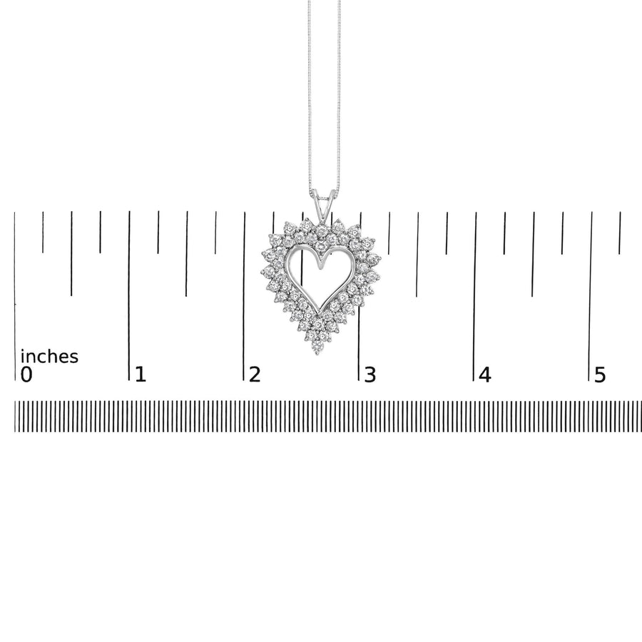 .925 Sterling Silver 3.00 Cttw Round Cut Diamond Cluster Heart 18