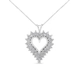 925 sterling silver heart necklace with round double-row composite diamonds thumbnail 1