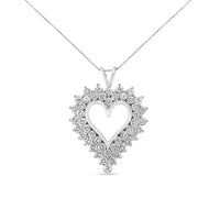 .925 Sterling Silver 4 Cttw Round-Cut Double Row Composite Diamond Heart 18
