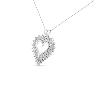 .925 Sterling Silver 4 Cttw Round-Cut Double Row Composite Diamond Heart 18