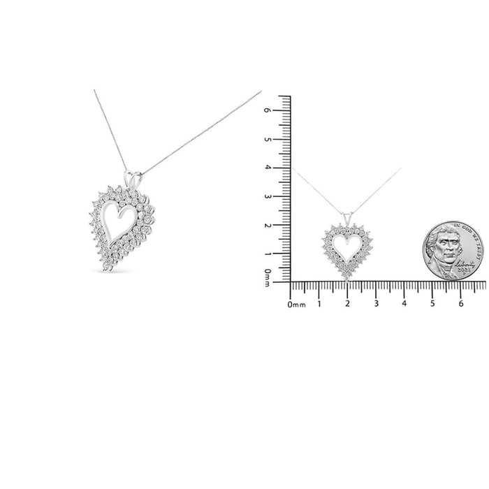 .925 Sterling Silver 4 Cttw Round-Cut Double Row Composite Diamond Heart 18